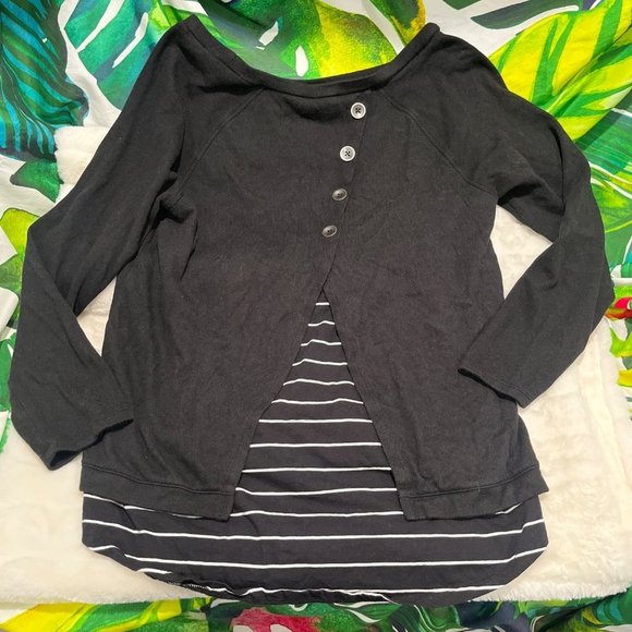 CASLON Women’s Medium Black White Button Back Long Sleeve Fall Winter Top - Picture 3 of 9